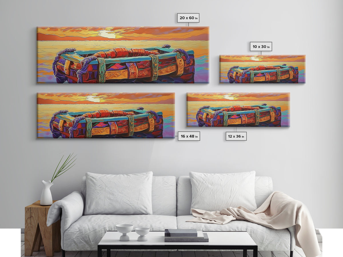 Sunset Raft, Ocean Stillness, Island Mood, Coastal Glow, Canvas Print, bathroom wall art, tropical nautical art, warm beach colors