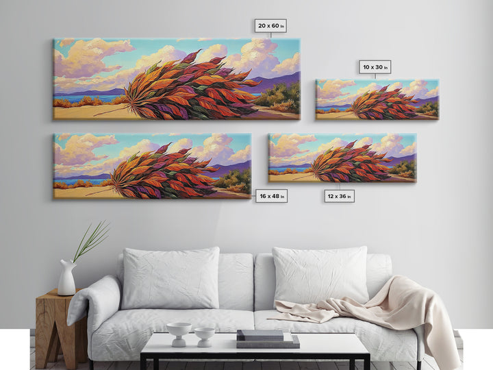 Autumn Leaves, Wind Blown, Fall Nature, Desert Scene, Framed Canvas Print, seasonal decor, rustic living room art, boho autumn artwork