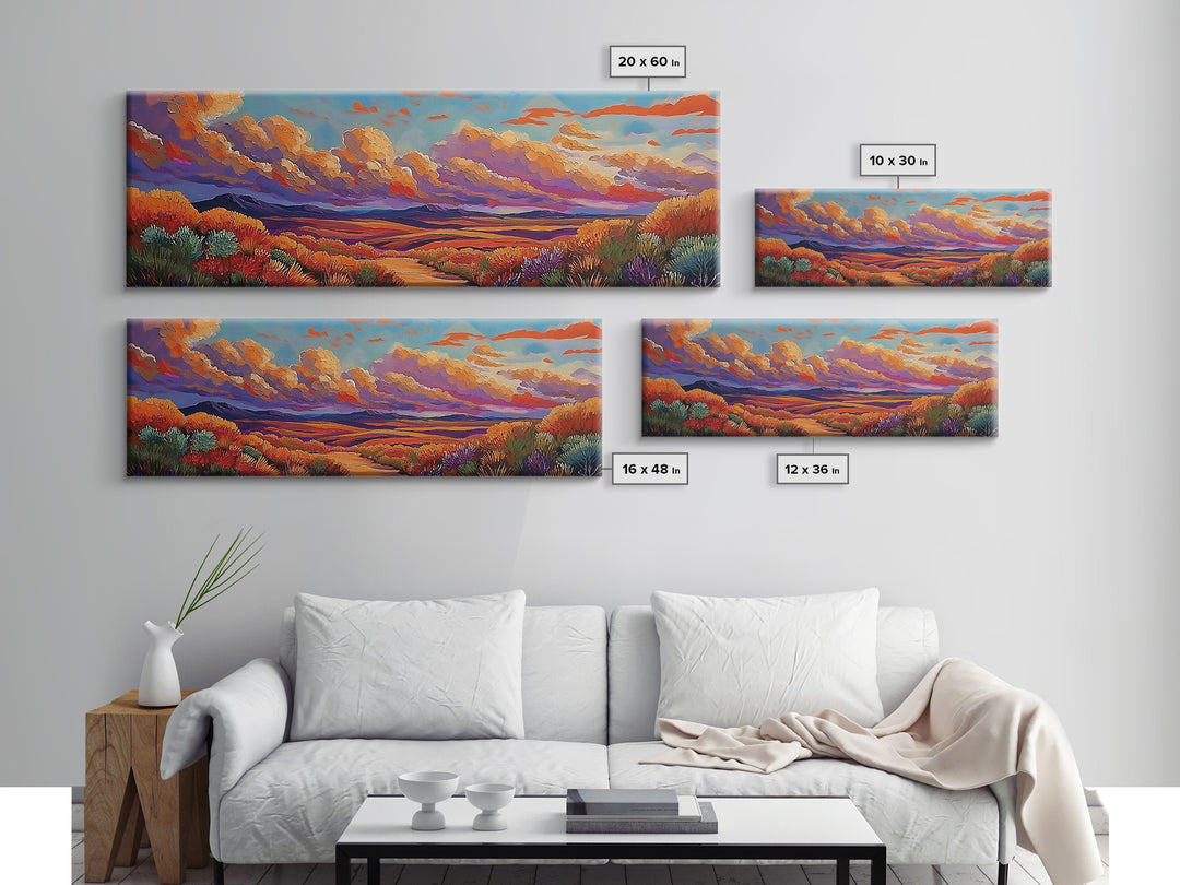 Desert Sunset, Golden Fields, Cloudscape Horizon, Canvas Print, vibrant desert painting, Fall boho art, hallway wall art