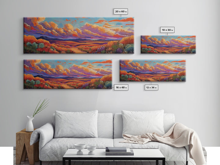 Desert Sunset, Golden Fields, Cloudscape Horizon, Canvas Print, vibrant desert painting, Fall boho art, hallway wall art