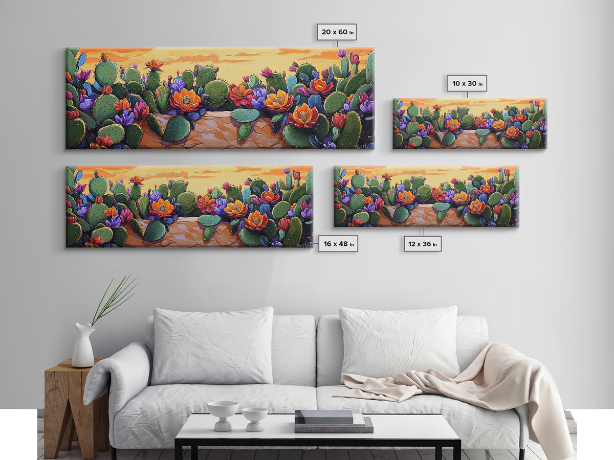 Cactus Garden Bloom, Southwest Succulent Art, Bright Floral Desert Scene, Framed Canvas Print, Kitchen Wall Art, Boho Botanical Decor