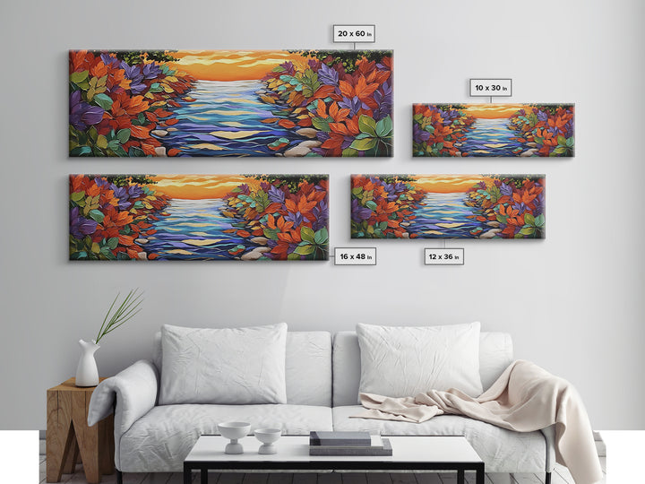 Autumn River Glow, Fall Leaf Reflections, Vibrant Nature Scene, Framed Canvas Print, Rustic Wall Art, Entryway or Dining Room Decor