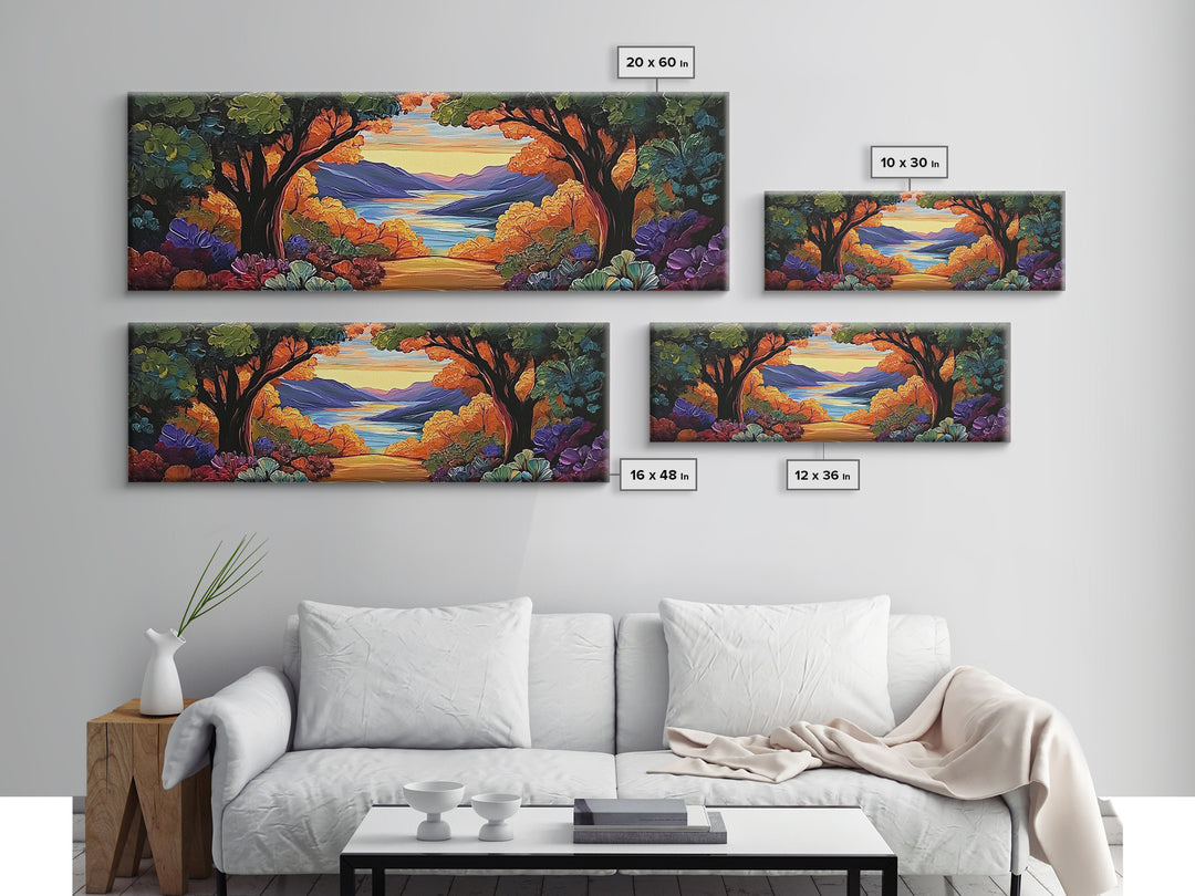 Autumn Lake View, Forest Path, Mountain Vibe, Framed Canvas Print, Fall Wall Art, Boho Landscape, Cozy Living Room Decor