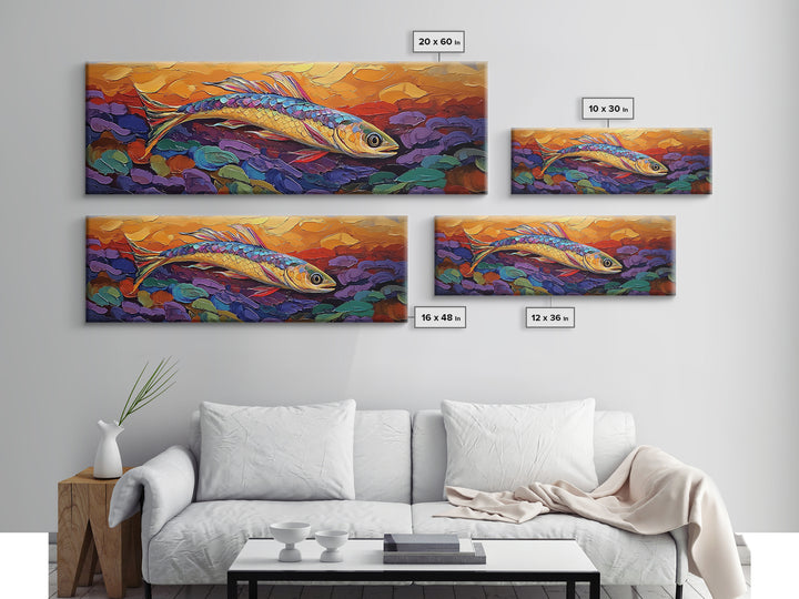 Colorful Fish Painting, Vibrant Sea Life, Abstract Ocean Creature, Marine Fantasy Style, Framed Canvas Print, Kids Room Underwater Art