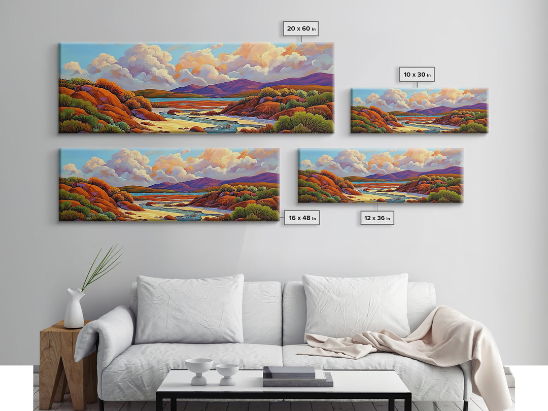 Desert Oasis, Canyon River, Cloudy Sky, Canvas Print, Southwest Landscape Art, Living Room Wall Art, Warm Earth Tone Decor