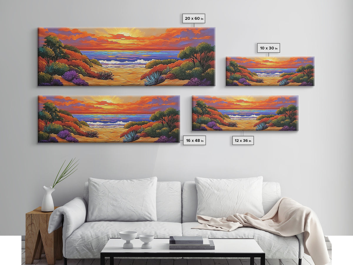 Autumn Sunset Path, Beach Trail Art, Vibrant Landscape, Framed Canvas Print, Fall Home Decor, Coastal Living Room Wall Art, Boho Art