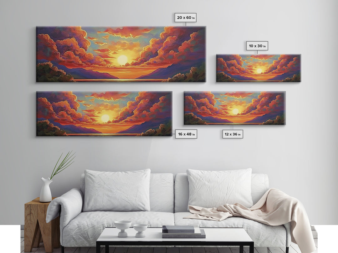 Sunset Serenity Sky, Mountain Glow Art, Dreamy Landscape Painting, Canvas Print, Peaceful Wall Decor, Living Room or Meditation Space