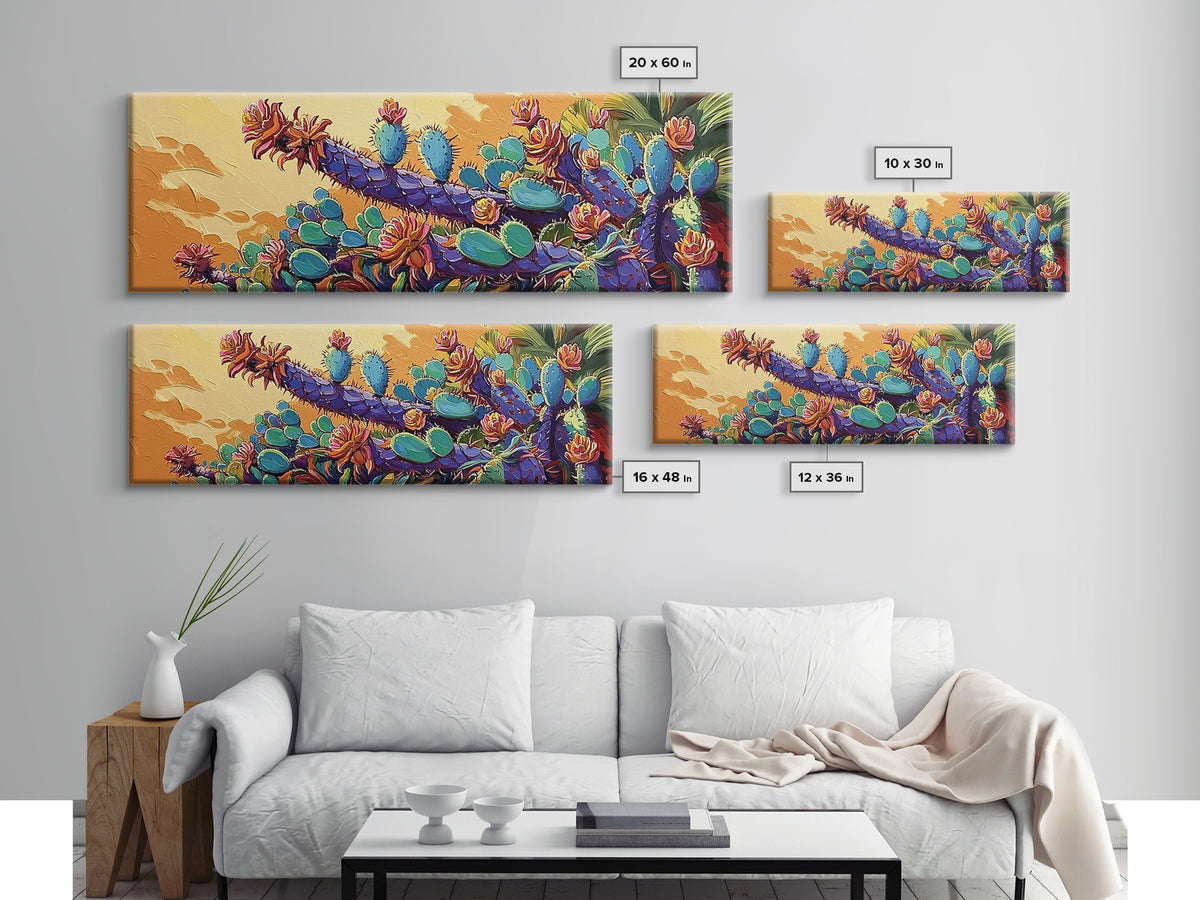 Cactus Bloom Field, Desert Botanical Art, Succulent Flower Print, Framed Canvas Print, Kitchen Wall Art, Vibrant Garden, Boho Decor
