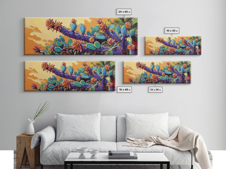 Cactus Bloom Field, Desert Botanical Art, Succulent Flower Print, Framed Canvas Print, Kitchen Wall Art, Vibrant Garden, Boho Decor