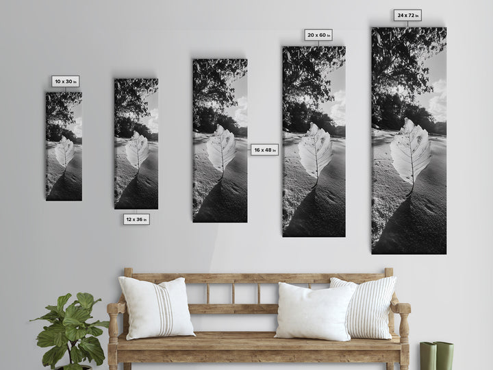 Autumn Leaf Beach, Fall Nature Scene, Minimal Wall Decor, Framed Canvas Print, Seasonal Bedroom Art, Black and White Photography