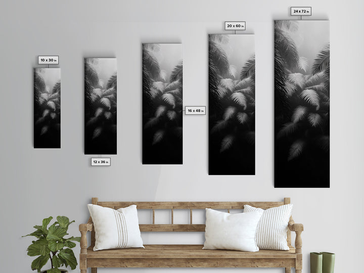 Fern Jungle Leaves, Tropical Botanical Print, Misty Rainforest Wall Art, Framed Canvas Print, Bathroom Decor, Moody Plant Art