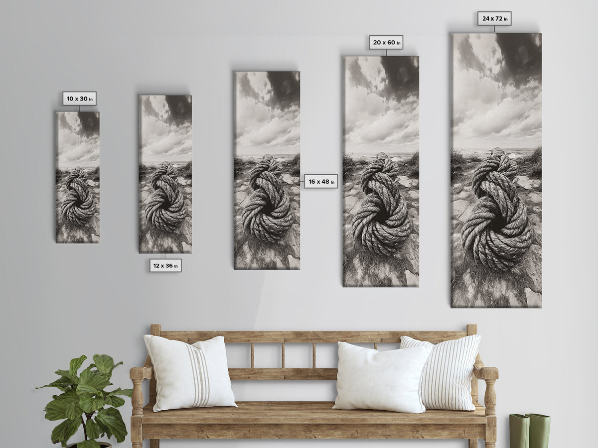 Nautical Rope Knot, Coastal Texture Art, Ocean Beach Photography, Framed Canvas Print, Rustic Entryway Wall Decor, Marine Style