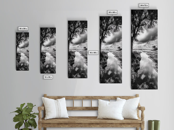 River Through Trees, Tranquil Forest Stream, Reflective Nature Art, Framed Canvas Print, Zen Living Room Wall Decor, Calm Scene