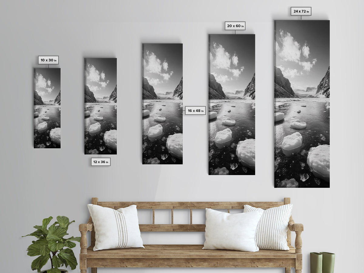 Arctic River, Snowy Mountains, Glacier Melt, Framed Canvas Print, Winter Landscape Art, Modern Living Room Decor, Nordic Aesthetic