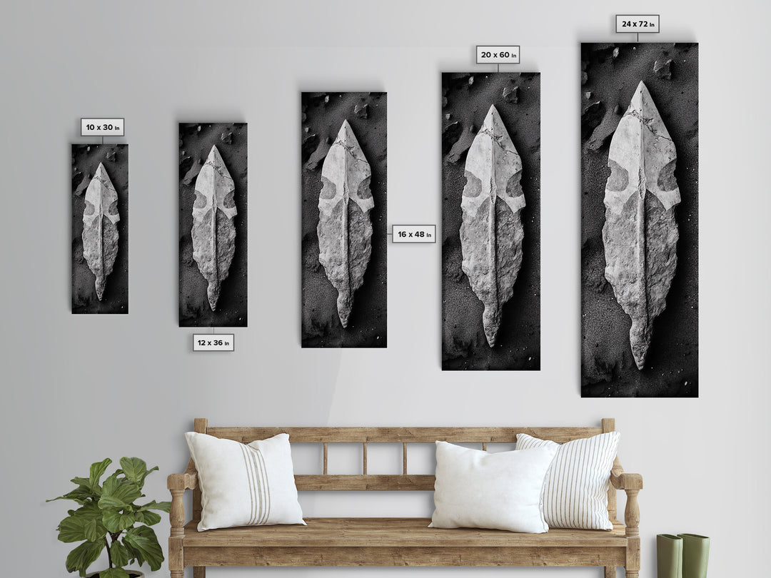 Ancient Arrowhead, Primitive Stone, Monochrome Artifact, Framed Canvas Print, Masculine Office Art, Boho Study Decor, Earthy Design