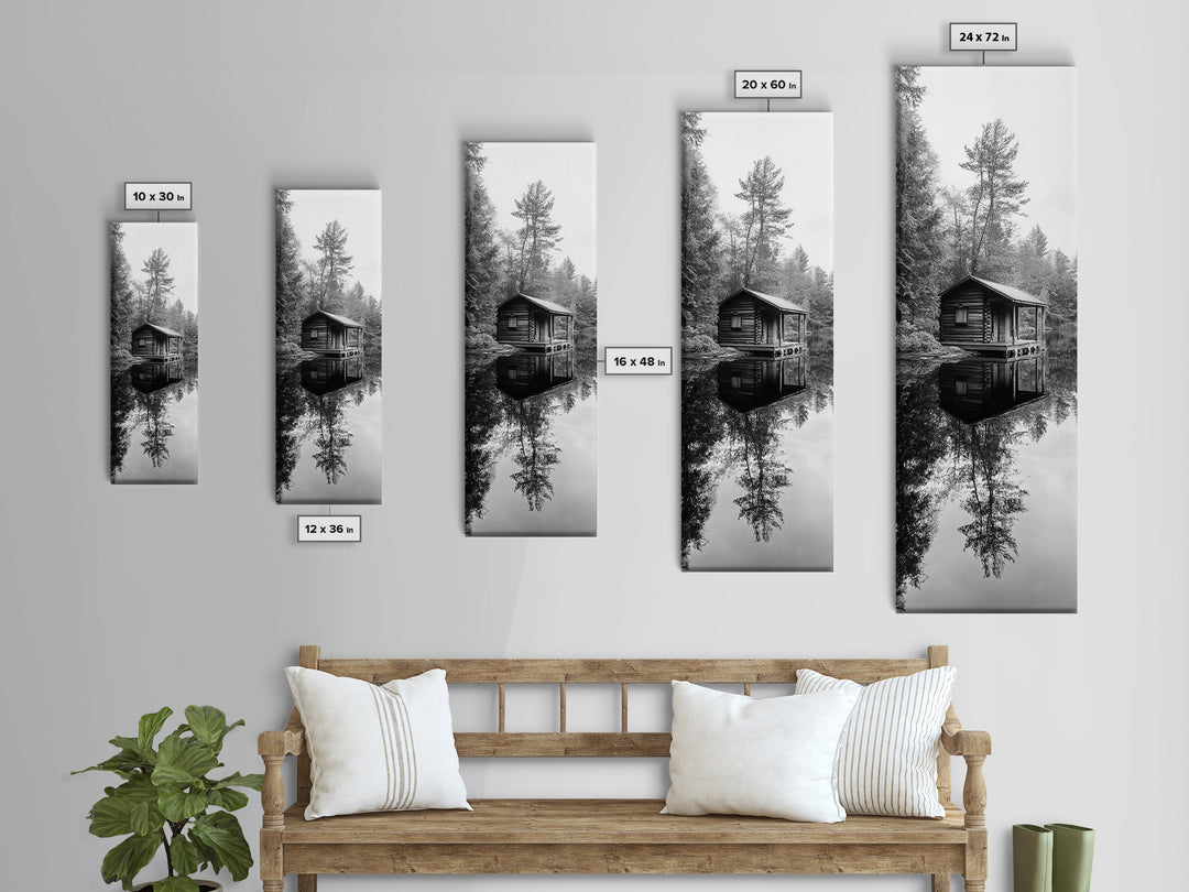 Cabin Reflection, Still Water, Forest Escape, Nature Retreat Art, Framed Canvas Print, Lakehouse Decor, Fall Cabin Scene, Cozy Rustic Wall Art