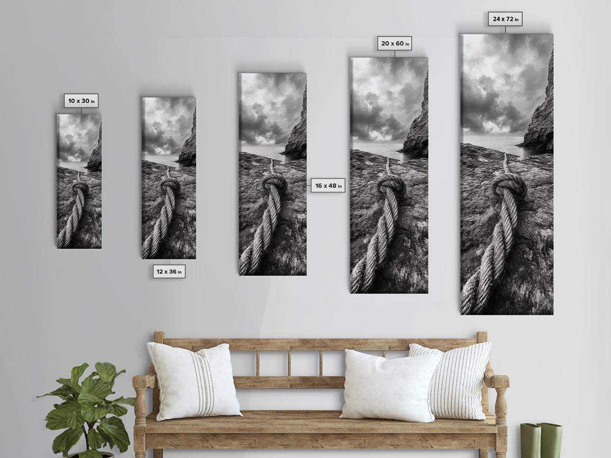 Nautical Rope, Coastal Texture, Ocean Cliff Mood, Seaside Minimal, Framed Canvas Print, Nautical Wall Art, Modern Rustic Bathroom Decor