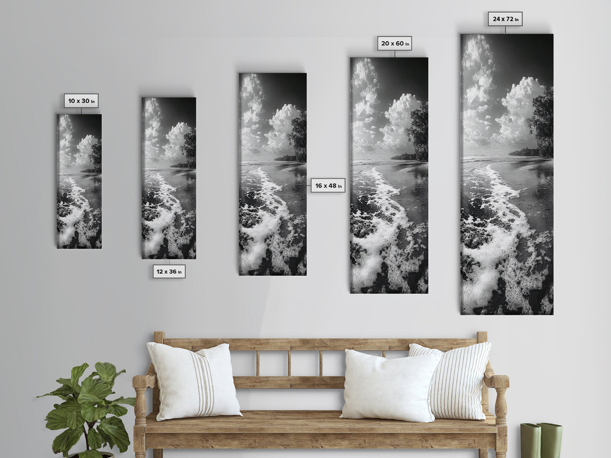 Ocean Shoreline, Coastal Decor, Beach Serenity, Nautical Style, Tranquil Scene, Framed Canvas Print, Bathroom Wall Art, Modern Beach Aesthetic