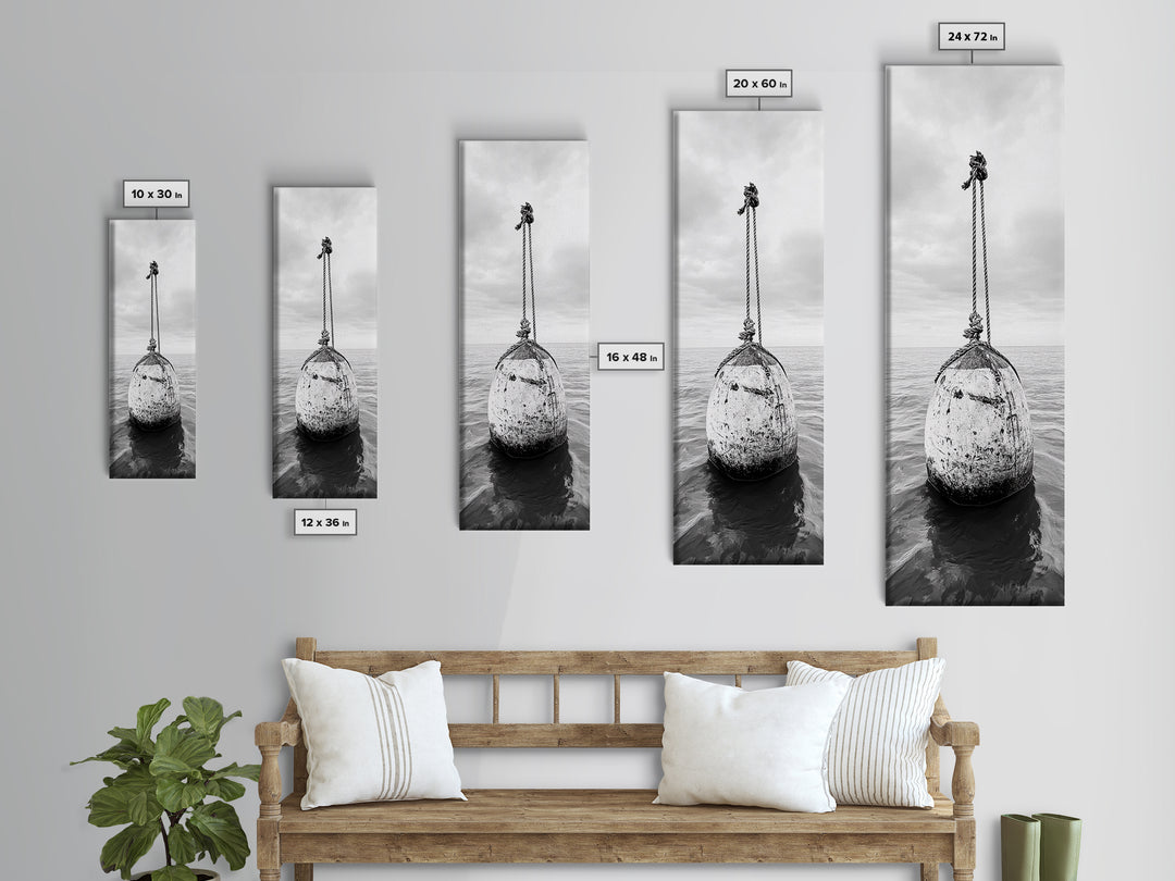 Nautical Buoy, Ocean Rope, Minimal Seascape, Framed Canvas Print, Coastal Wall Art, Bathroom Decor, Modern Nautical Art, Minimalist Home