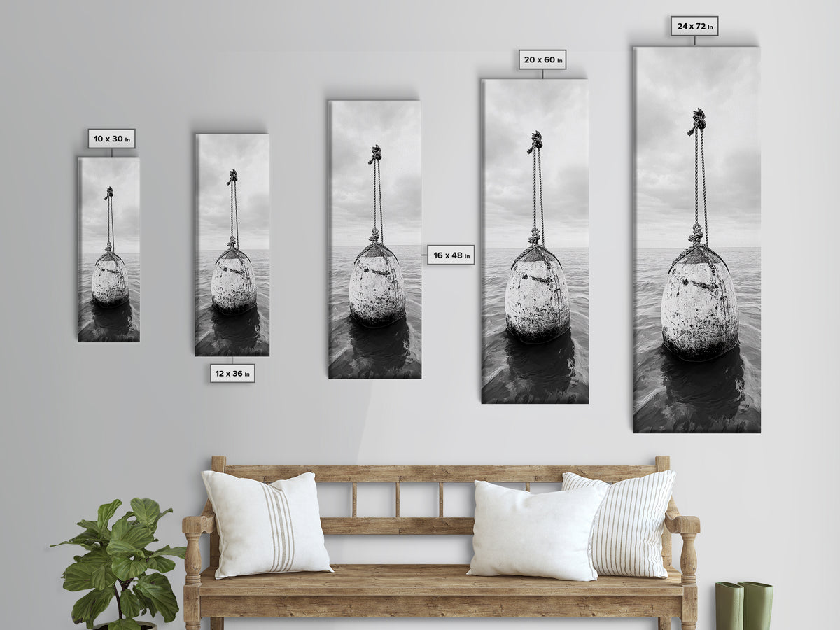 Nautical Buoy, Ocean Rope, Minimal Seascape, Framed Canvas Print, Coastal Wall Art, Bathroom Decor, Modern Nautical Art, Minimalist Home