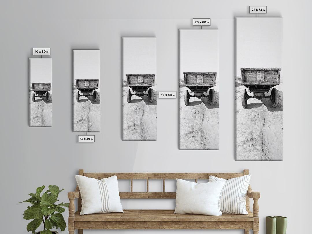 Desert Wagon, Abandoned Cart, Rustic Sandscape, Framed Canvas Print, Farmhouse Wall Art, Neutral Tones, Vintage Desert Scene, Fall Style