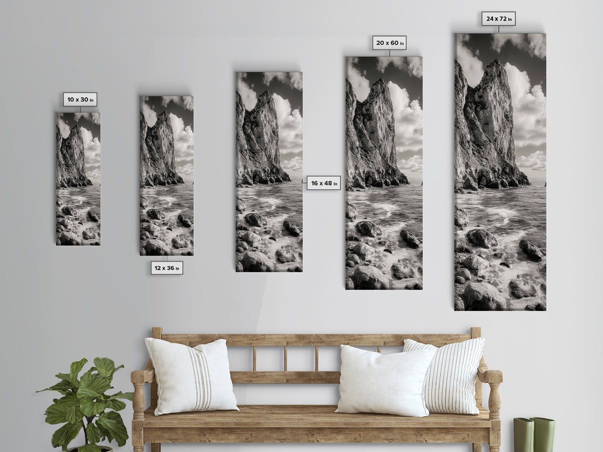 Coastal Cliffside, Seaside Rock Wall, Ocean Wilderness, Canvas Print, Rustic Beach House Art, Adventure Decor, Nature Photography