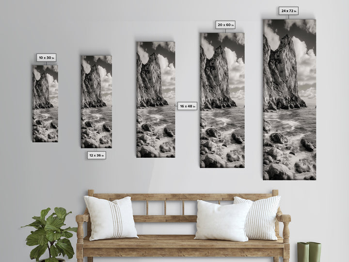 Coastal Cliffside, Seaside Rock Wall, Ocean Wilderness, Canvas Print, Rustic Beach House Art, Adventure Decor, Nature Photography
