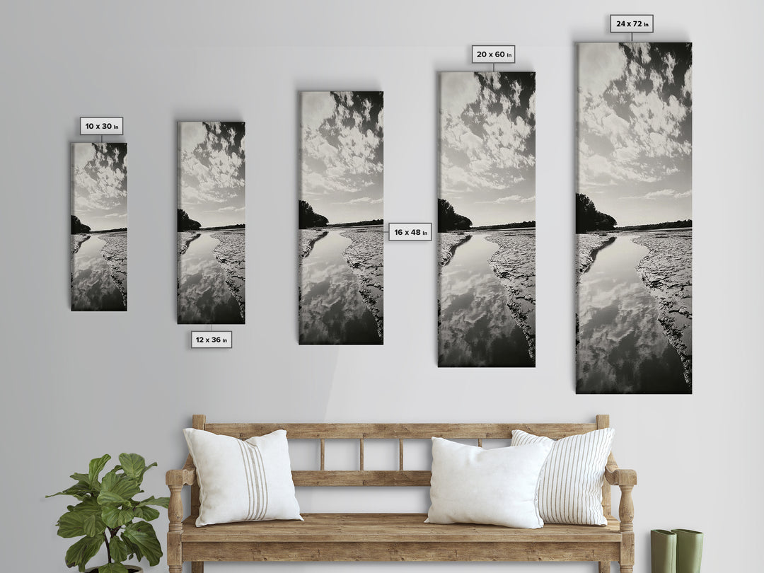 Muddy River Curve, Autumn Skies, Cracked Earth Flow, Canvas Print, Fall Nature Wall Art, Farmhouse Decor, Earth Tone Photography