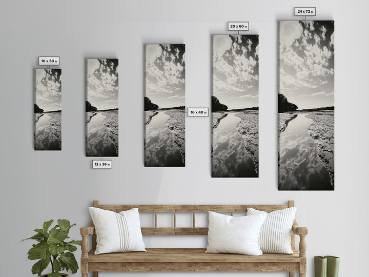 Muddy River Curve, Autumn Skies, Cracked Earth Flow, Canvas Print, Fall Nature Wall Art, Farmhouse Decor, Earth Tone Photography
