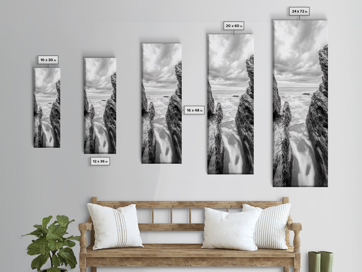 Rocky Sea Gap, Moody Ocean Art, Monochrome Seascape, Minimalist Wall Decor, Canvas Print, Coastal Living Room Wall Art, Living Room Art