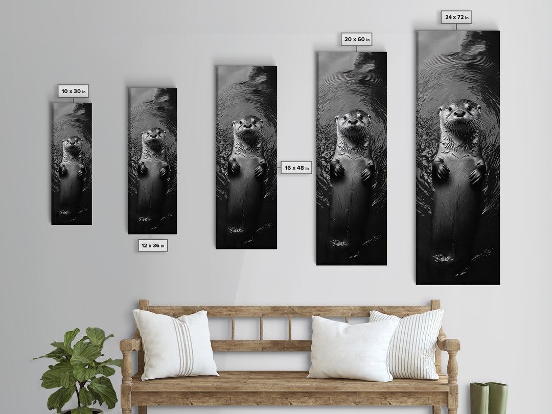 Cute Otter, Wildlife Charm, Animal Portrait, Black White Art, Canvas Print, Kids Room Wall Art, Woodland Nursery, Nature Lover Gift