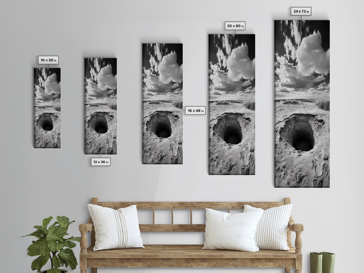 Desert Sinkhole Scene, Mysterious Landscape, Surreal Earth Art, Framed Canvas Print, Moody Bedroom Print, Office Wall Art, Cabin Wall Art