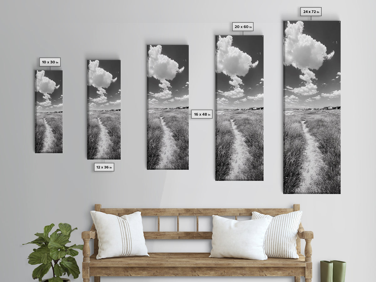 Countryside Trail View, Open Prairie Path, Farmhouse Nature, Framed Canvas Print, Entryway or Rustic Living Room Art, Beach House Decor