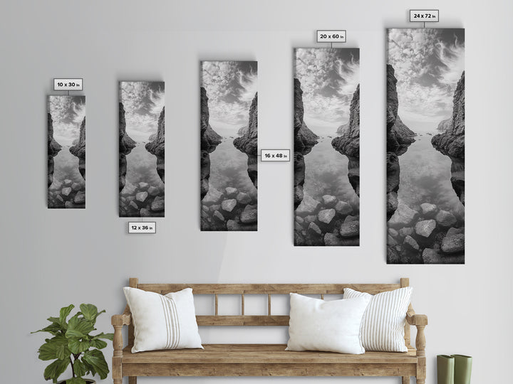 Rocky Ocean Cove, Peaceful Coastal Passage, Zen Nature Art, Framed Canvas Print, Bathroom Print, Coastal Entryway Wall Art, Beach House Decor