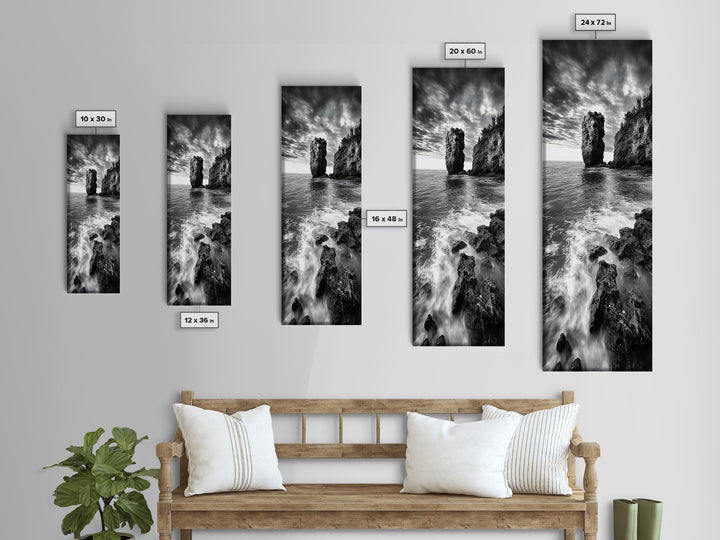 Seaside Cliff, Wild Waters, Rock Formation, Canvas Print, Coastal Landscape Art, Living Room or Office Decor, Moody Ocean Aesthetic