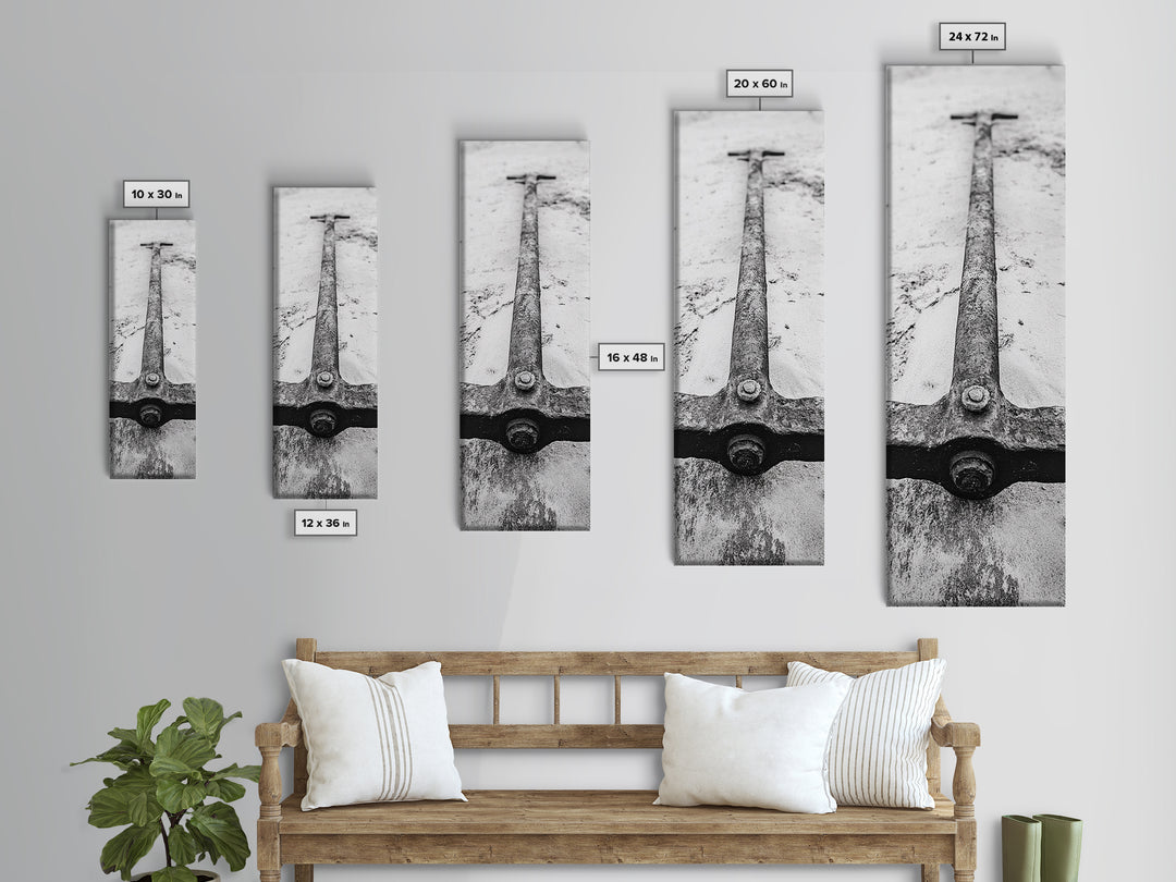 Rusted Anchor, Beach Texture, Metal Detail, Framed Canvas Print, Industrial Coastal Wall Art, Nautical Bathroom Print, Office Decor