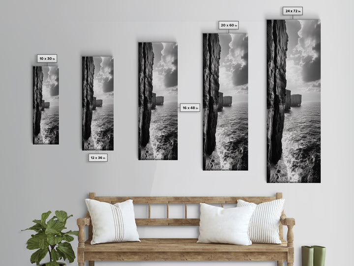 Cliff Edge, Ocean Depth, Moody Seascape, Framed Canvas Print, Coastal Wall Art, Black and White Photography, Office or Study Decor