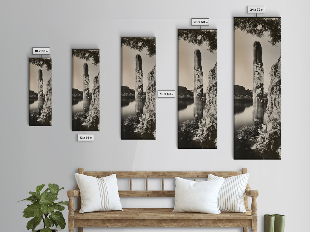 Desert Cactus Art, Surreal Nature Print, Moody Landscape Wall Art, Living Room Decor, Framed Canvas Print, Boho Western Aesthetic
