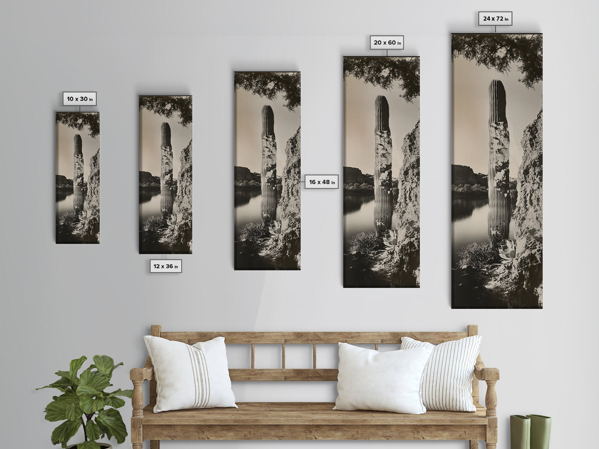 Desert Cactus Art, Surreal Nature Print, Moody Landscape Wall Art, Living Room Decor, Framed Canvas Print, Boho Western Aesthetic