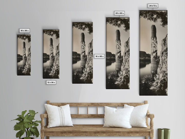 Desert Cactus Art, Surreal Nature Print, Moody Landscape Wall Art, Living Room Decor, Framed Canvas Print, Boho Western Aesthetic