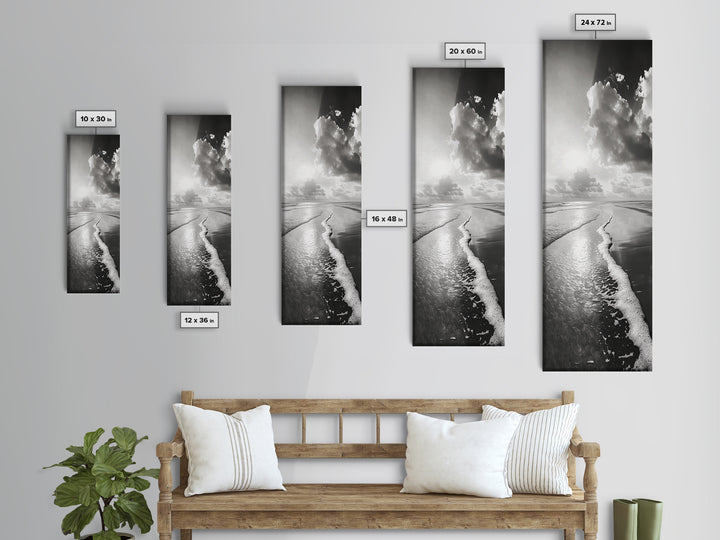 Shoreline Waves Art, Ocean Foam Print, Beach Wall Decor, Coastal Living Room Style, Framed Canvas Print, Tranquil Seascape Minimalist