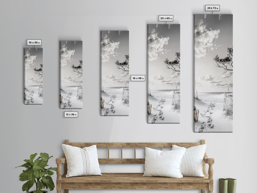 Tranquil Beach Walk, Coastal Pathway Print, Ocean Escape Wall Art, Entryway or Hall Decor, Framed Canvas Print, Serene Natural Style