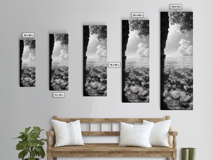 Ocean Cave View, Coastal Water Art, Dreamy Nature Escape Print, Bathroom or Bedroom Decor, Framed Canvas Print, Tranquil Seascape