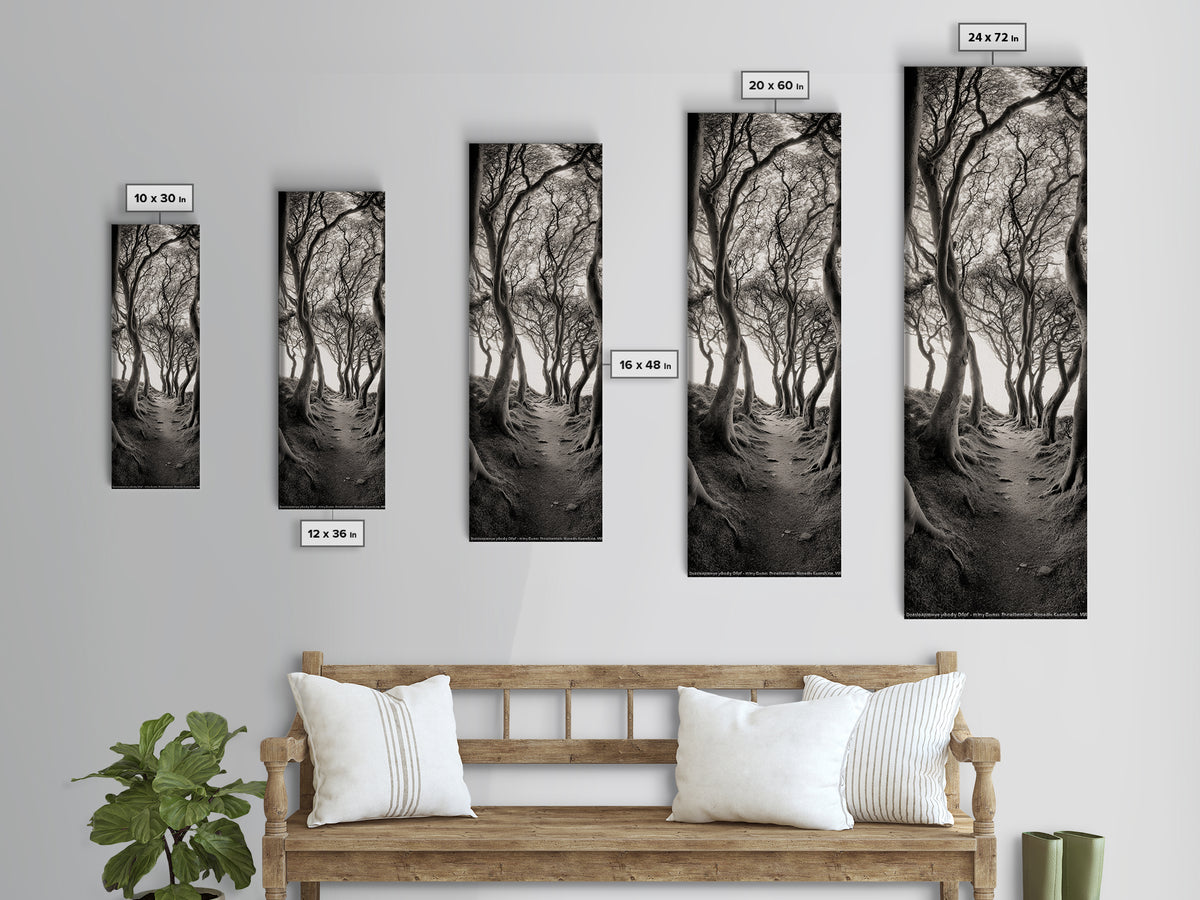 Twisted Trees, Enchanted Path, Forest Tunnel, Autumn Mood, Mystical Nature Framed Canvas Print, Fall Entryway Wall Art, Rustic Decor