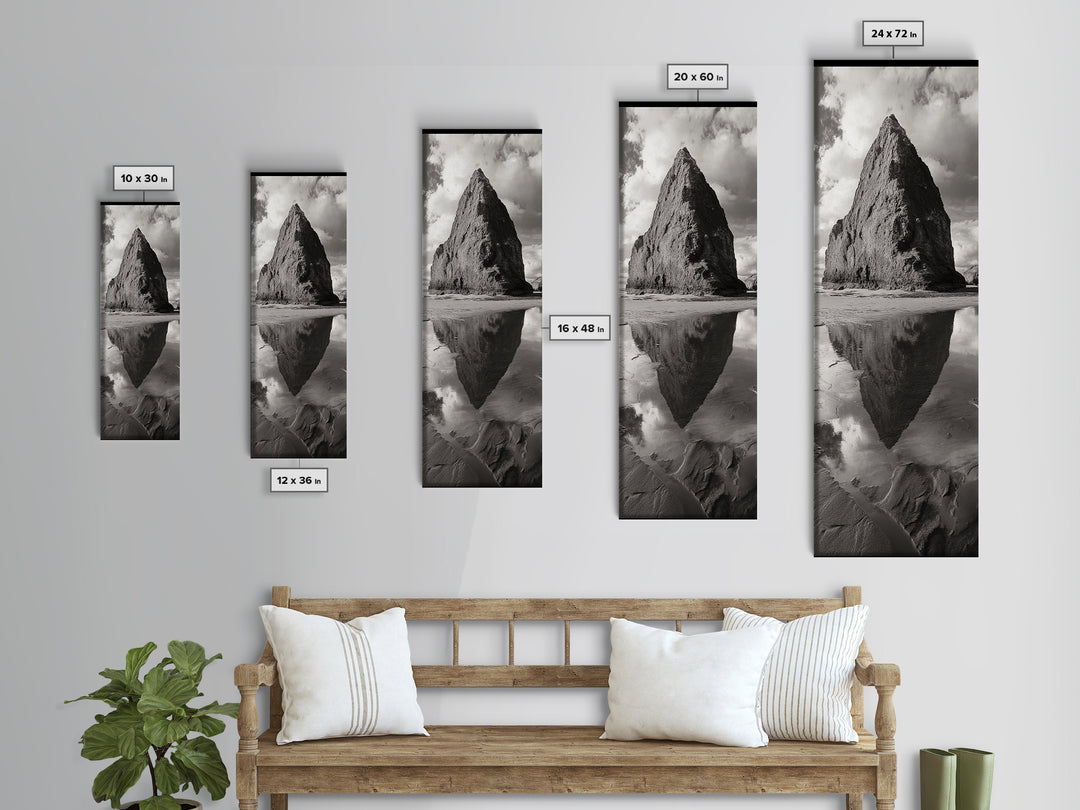 Monolith Reflection, Coastal Rock, Dramatic Seascape, Tidal Pool, Nature Inspired Framed Canvas Print, Modern Hallway Wall Art