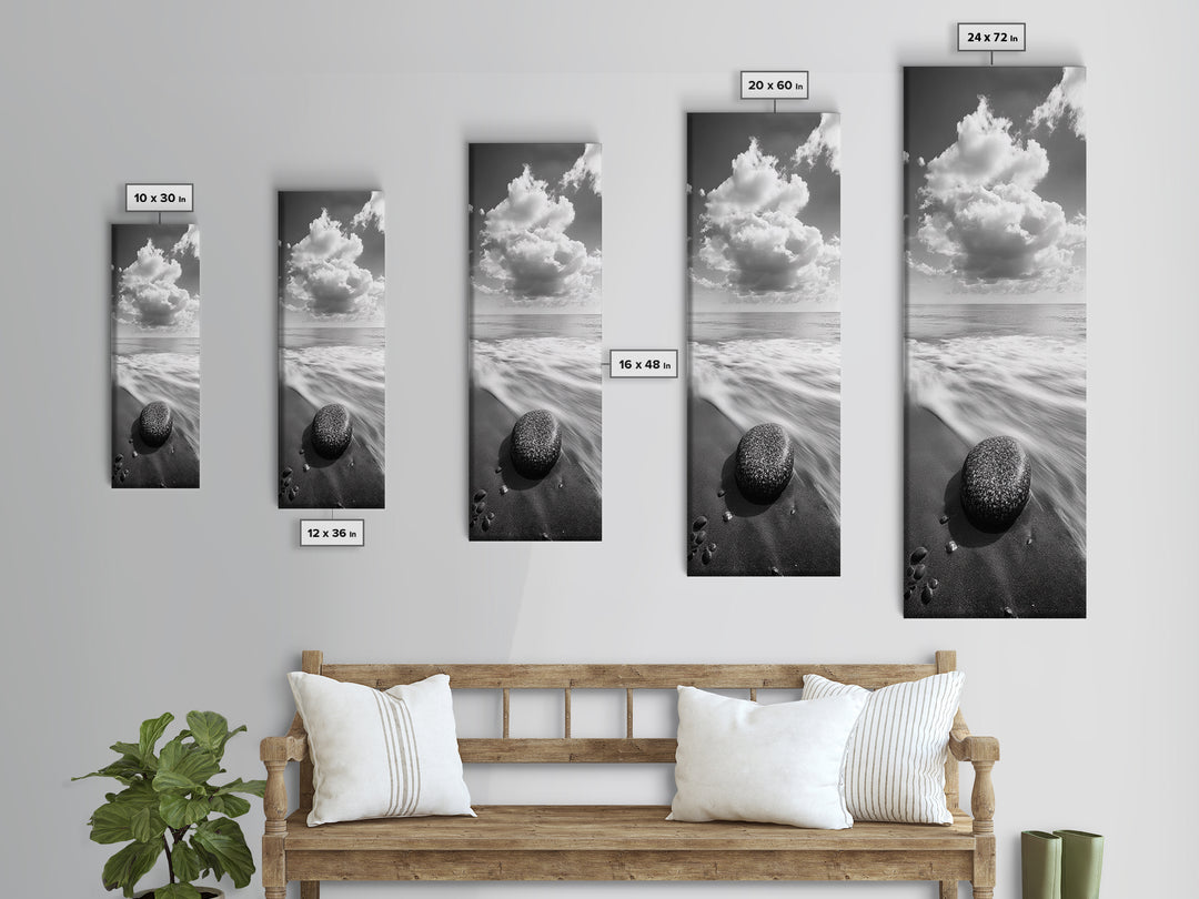 Beach Stone, Ocean Foam, Rolling Waves, Canvas Print, Nature Inspired Art, Coastal Decor, Serene Living Room Wall Art, Tranquil Design
