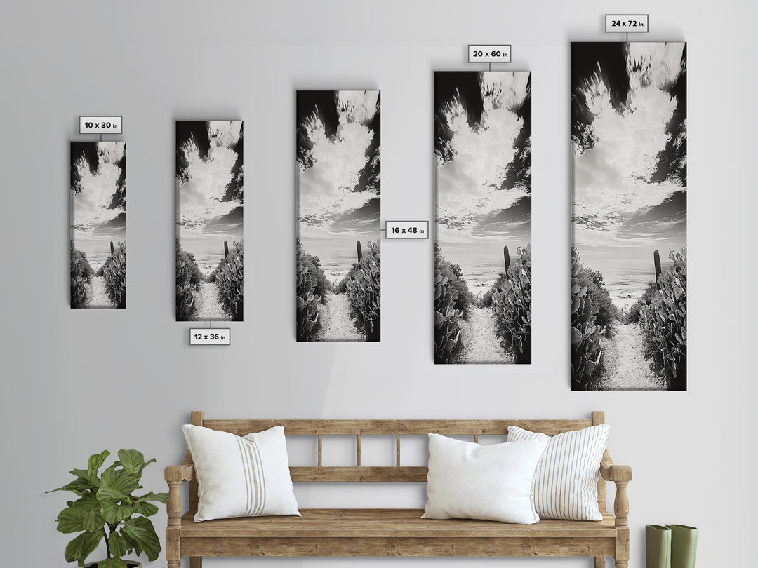 Ocean Pathway Cactus, Seaside Nature Trail, Coastal Vibes, Desert Beach Mix, Framed Canvas Print, Entryway Art, Nature Lover Gift