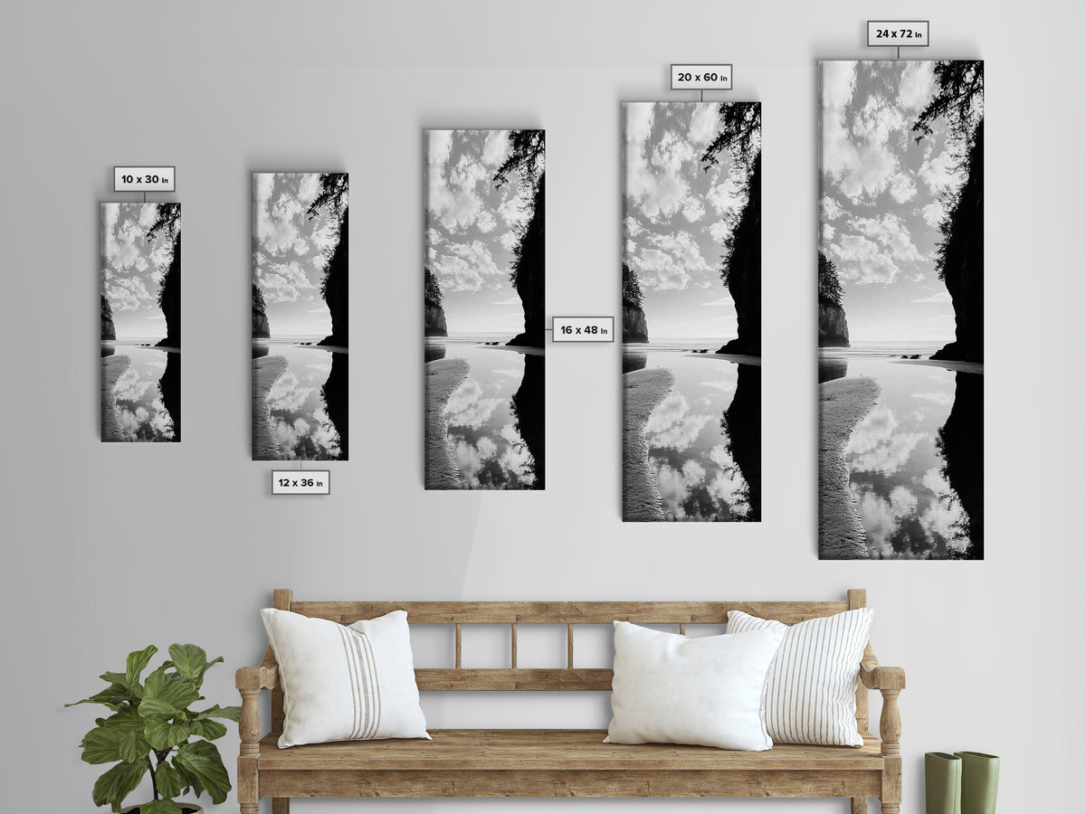 Tidepool Reflection, Ocean Mirror, Seaside Tranquility, Coastal Landscape, Framed Canvas Print, Spa Bathroom Wall Art, Minimalist Decor