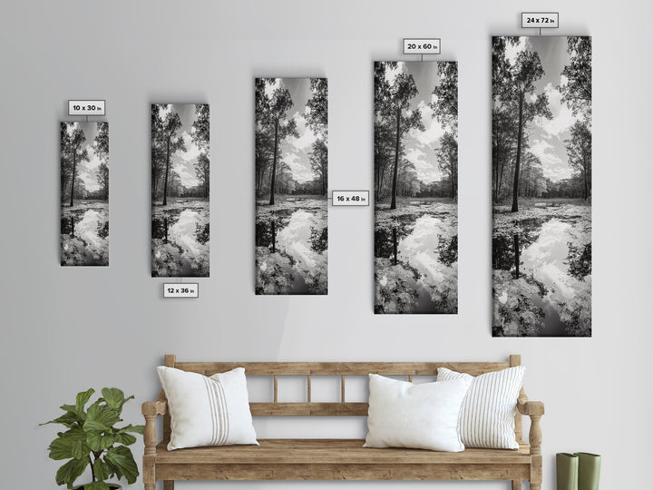 Reflective Forest, Nature Calm, Monochrome Trees, Peaceful Swamp, Framed Canvas Print, Rustic Cabin Decor, Moody Wall Art, Entryway Print