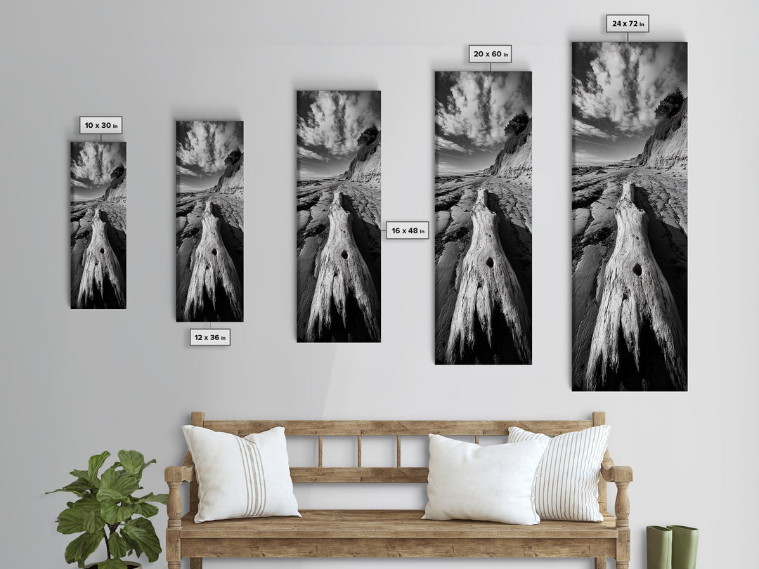 Driftwood Beach, Ocean Texture, Nature Scene, Canvas Print, Rustic Beach Decor, Coastal Wall Art, Bathroom Art, Moody Seaside Print